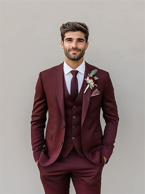 Men's Wedding Suits Black Burgundy Summer Solid Colored Standard Fit 3 ...
