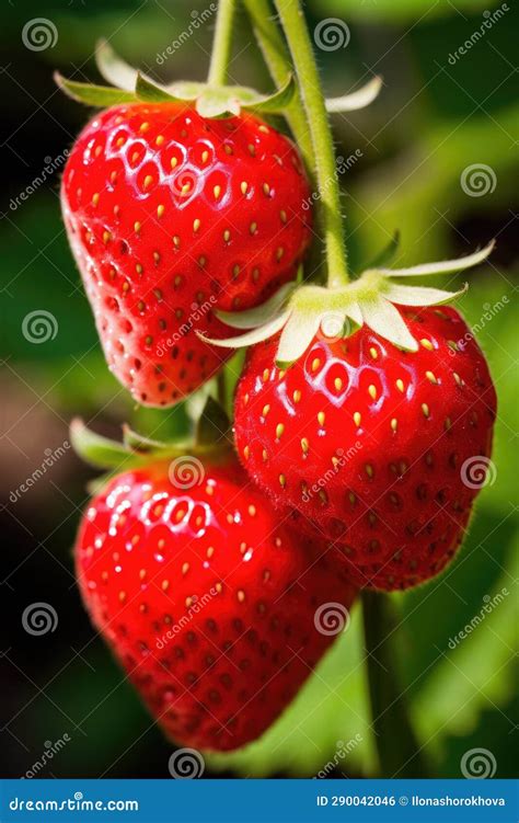 Fresh Strawberries Hanging on Branch, AI Generated Stock Illustration ...