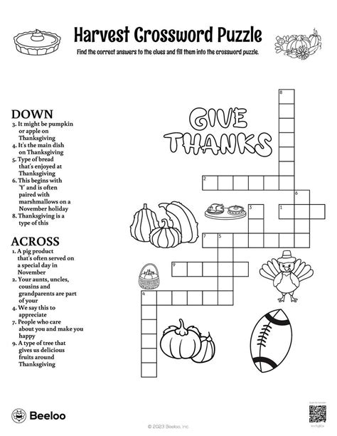 Harvest Crossword Puzzle • Beeloo Printable Crafts and Activities for Kids