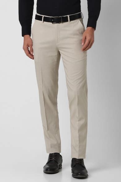 Buy Men Beige Check Slim Fit Formal Trousers Online - 923651 | Peter ...