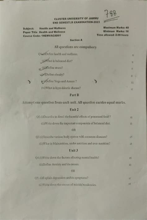 Health wellness paper of Sem 1 (23 24 - CLUSTER UNIVERSITY OF JAMMU END ...