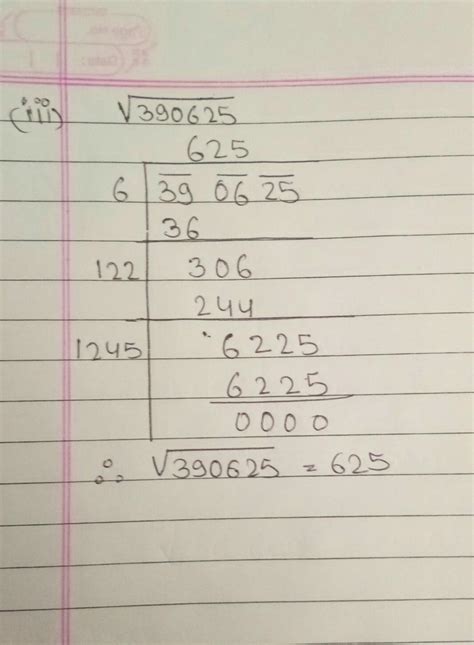 Square root of 390625 by long division method - Brainly.in