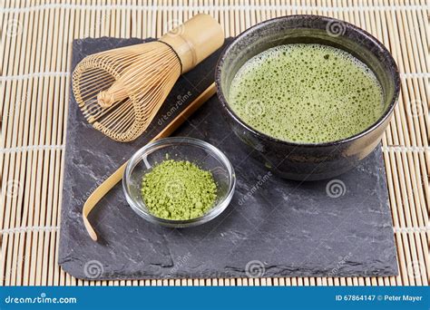 Green Matcha Powder and Tea Preparation Stock Image - Image of japanese ...