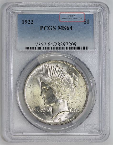 1922 Peace Silver Dollar Ms 64 Pcgs (7209)