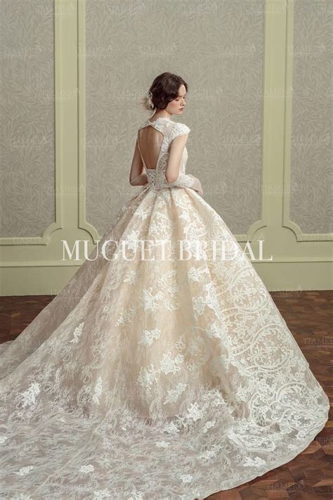 Champagne Deep V Lace Wedding Dress Short Sleeve Wedding - Etsy