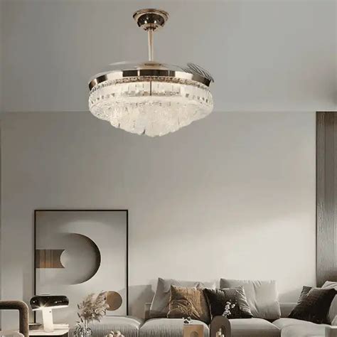 Hdc Invisible Ceiling Fan Chandelier Crystal And Remote Control 4 Retr