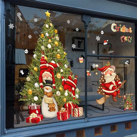 Amazon.com: Hianjoo Christmas Window Clings, 2 Sheets Xmas Window ...