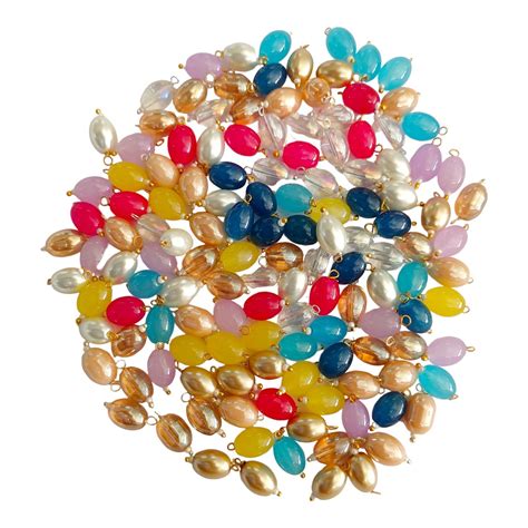 Indian Petals Oval Shape Color Glass Bead with Drop for Décor or ...