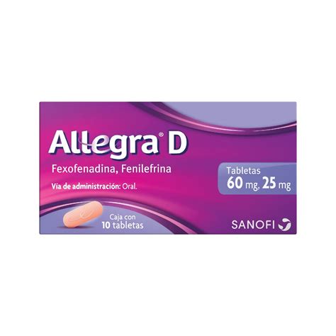 Allegra ® D. tratamiento para la alergia y congestión nasal antihistamínico, 10 tabletas ...