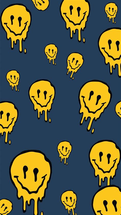Download Yellow And Blue Pattern Dripping Aesthetic Trippy Smiley Face ...
