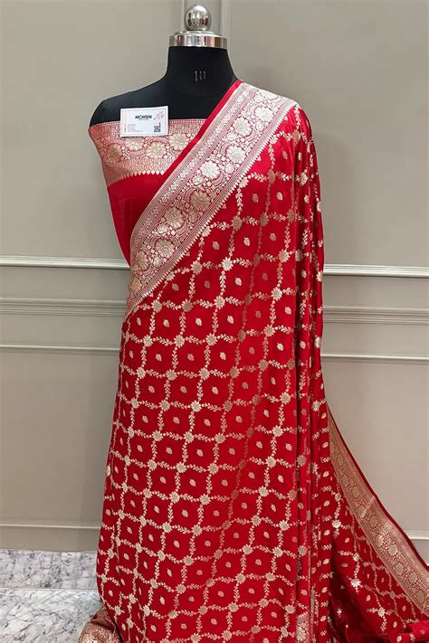 Red Qaidi Buti Katan Silk Banarasi Saree – Mohsin Textiles