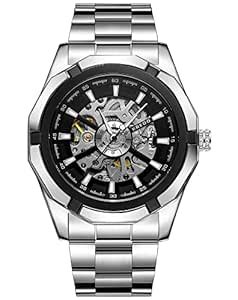 Kredo Men Performante Silver Automatic Skeleton Analogue Watch : Amazon ...