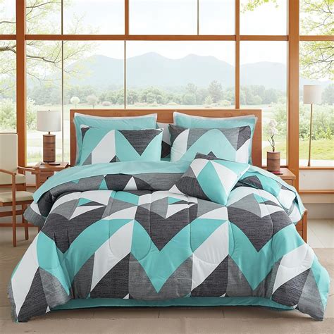 Amazon.com: Bedbay Grey and Teal Comforter Set Teal Bedding Full Size ...