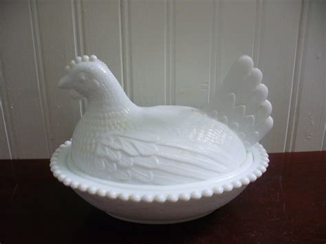 Vintage Covered Milk Glass Nesting Chicken Accent Dish -- Antique Price ...