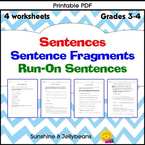 Sentence Fragments & Run-On Sentences - 4 worksheets - Grades 3-4 ...