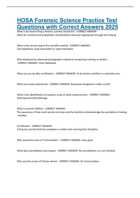 HOSA Forensic Science Practice Test Questions with Correct Answers 2025 ...