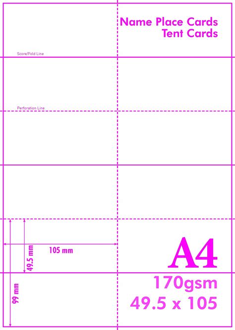 A4 NAME PLACE CARDS - 6 cards size 49.50 mm x 105 mm - 170 GSM