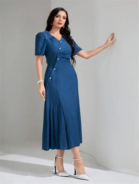 SHEIN Modely Puff Sleeve Button Front Dress | SHEIN USA