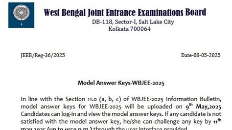 WBJEE Answer Key 2025 To Be Released Today At wbjeeb.nic.in; Raise ...