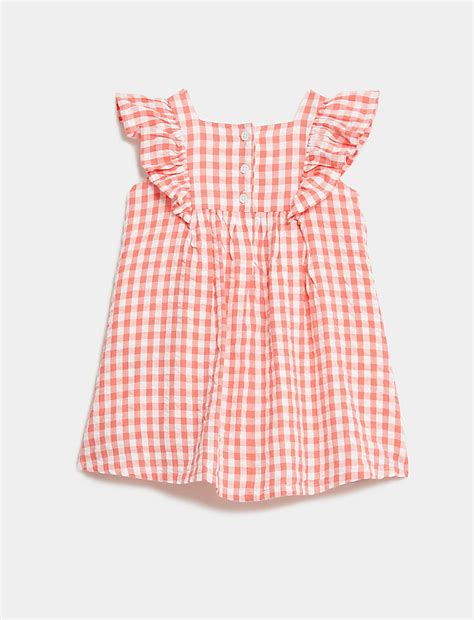 Buy Pure Cotton Checked Dress (0-3 Yrs) at Marks & Spencer