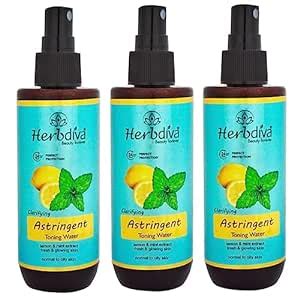 Herbdiva Lemon & Mint Astringent For All Types Of Skin 100ml Pack of 3 ...