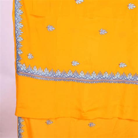 Yellow Kashmiri Hand Sozni Embroidered Pure Crepe Saree – Kashmir origin