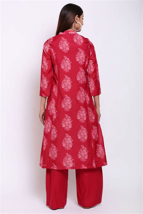 Pink Art Silk Kurta Pants Set at Biba India