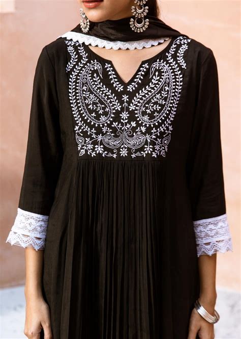 Amazing Black Silk Embroidered Anarkali Suit Sets for Women