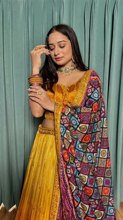 Mustard Cultural Elegant Chinon Silk Lehenga Set