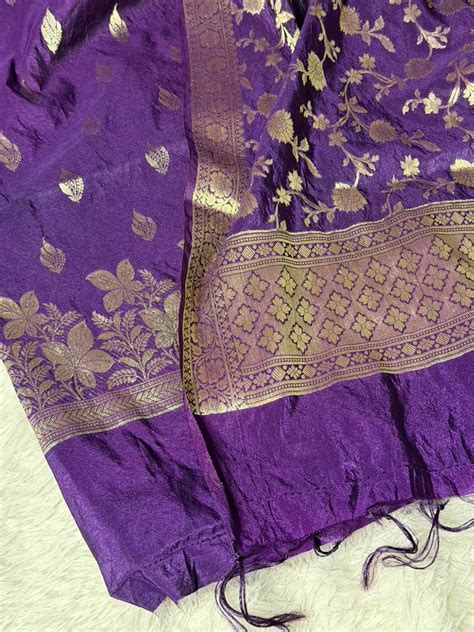 Light purple chinia silk 3 pcs banarasi suit – Unique Threads Sarees