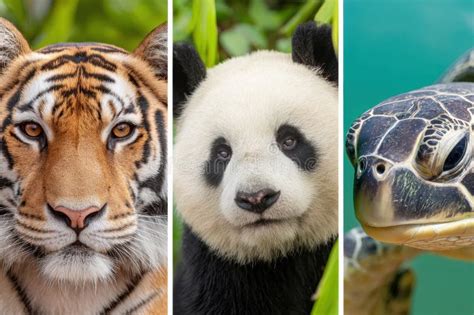 Wild animals collage showcasing diverse endangered species from around the world
