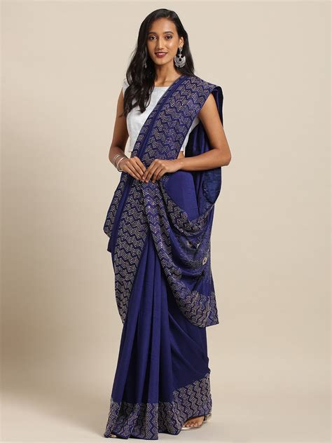 Latest Poly Silk Saree With Embellished Border And Stones Work