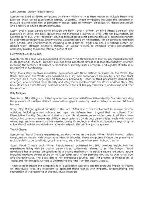 DID - Disorders - Sybil Dorsett (Shirley Ardell Mason): Symptoms: Sybil ...