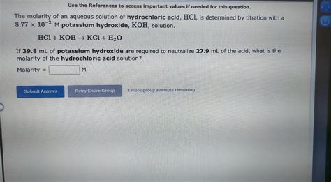 Solved The molarity of an aqueous solution of hydrochloric | Chegg.com