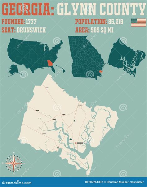 Map of Glynn County in Georgia Stock Vector - Illustration of ...