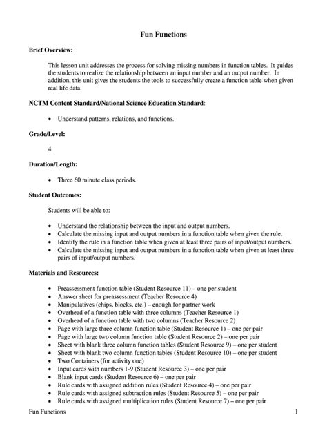 Fillable Online Fun Functions Lesson Plan Fax Email Print - pdfFiller
