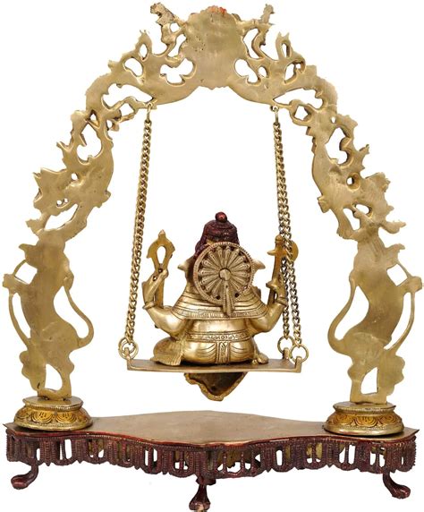 Brassaura™ Jhula Ganesha with Ornate Arch & Twin Horse Pillars | Heigh