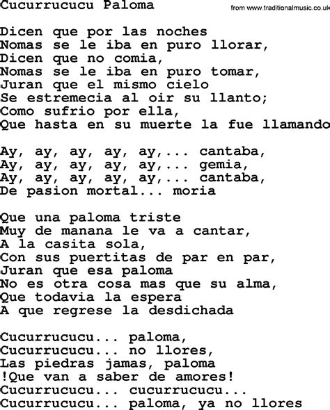 Joan Baez song - Cucurrucucu Paloma, lyrics