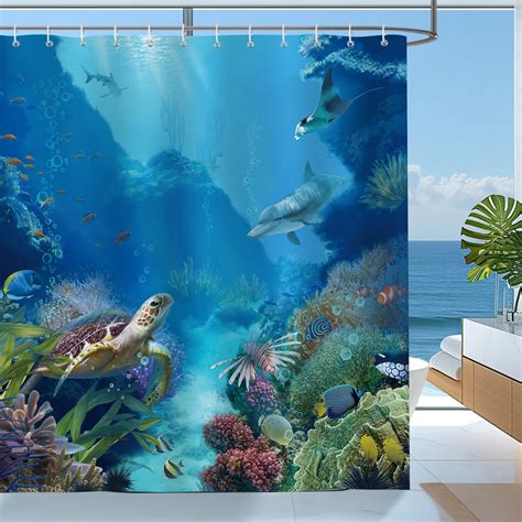 Amazon.com: oflok Colorful Fish Shower Curtain, Ocean Underwater World ...