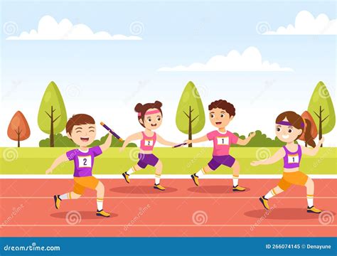 Relay Race Illustration Kids by Passing the Baton To Teammates until ...