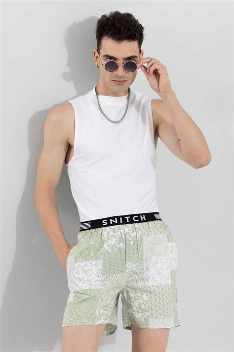 Buy Men's Montage Print Green Boxer Online | SNITCH