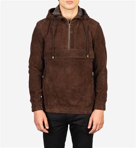 Men's Kenton Hooded Black Leather Pullover Jacket - Marko Woolen Leather