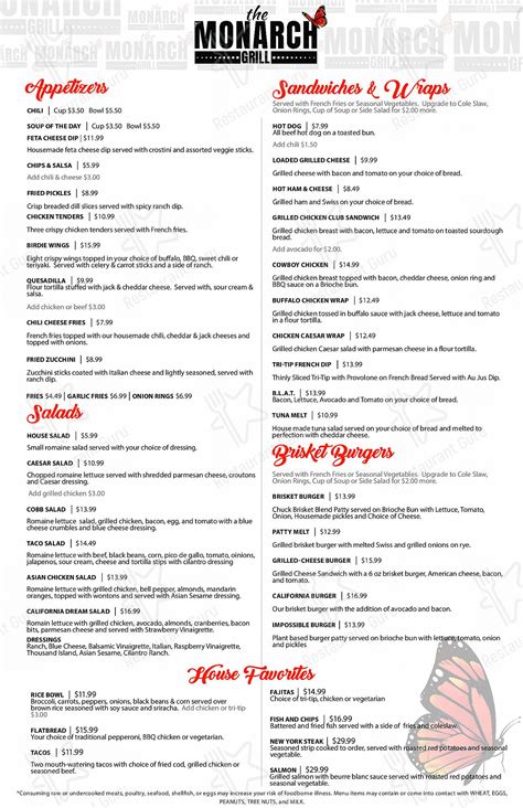 Menu at Monarch Grill restaurant, Rio Vista