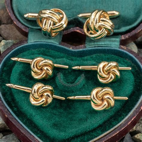 Handsome Knot Cufflinks & Tuxedo Shirt Stud Set 14K Yellow Gold