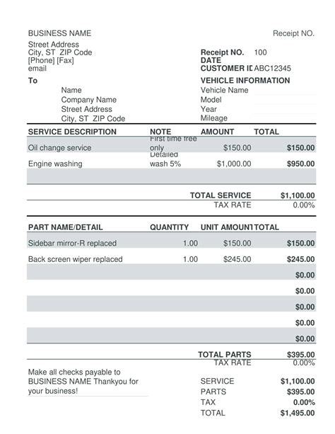 Free Printable Auto Repair Invoice Templates [PDF, Word, Excel]