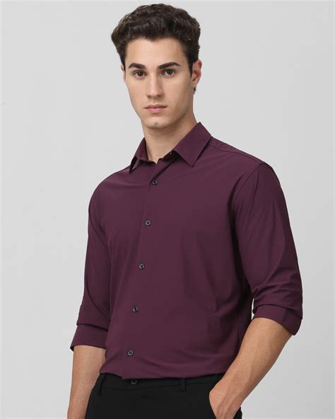 Buy Maroon Scuba Stretch Plain Slim Fit Casual Shirt Online at Muftijeans