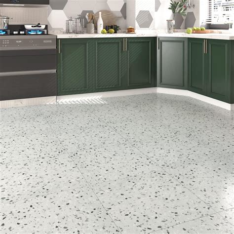 Buy HotDecor Gray Faux Terrazzo Peel and Stick Floor Tile Bathroom ...