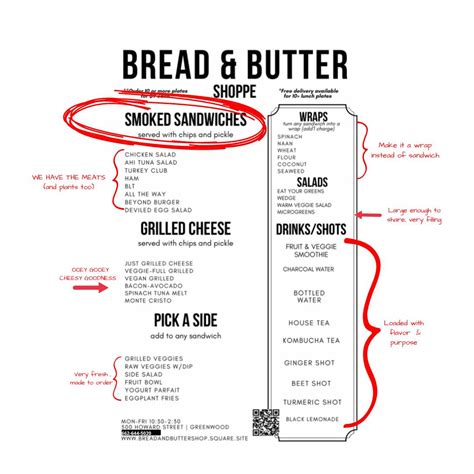 Menu at The Bread and Butter Shoppe pub & bar, Greenwood