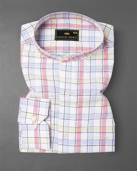 Bright White And Multi Coloured Casual Checks-Plaid Premium Tencel ...