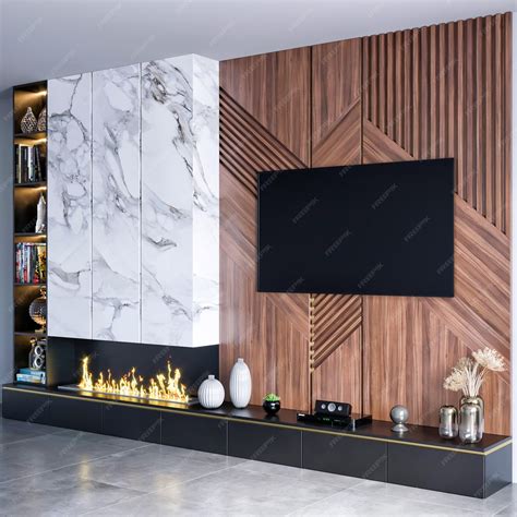 Premium Photo | 3d rendering modern luxury tv wall interior design